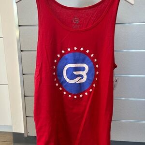 Cyclebar Red Tank Top with Blue Logo